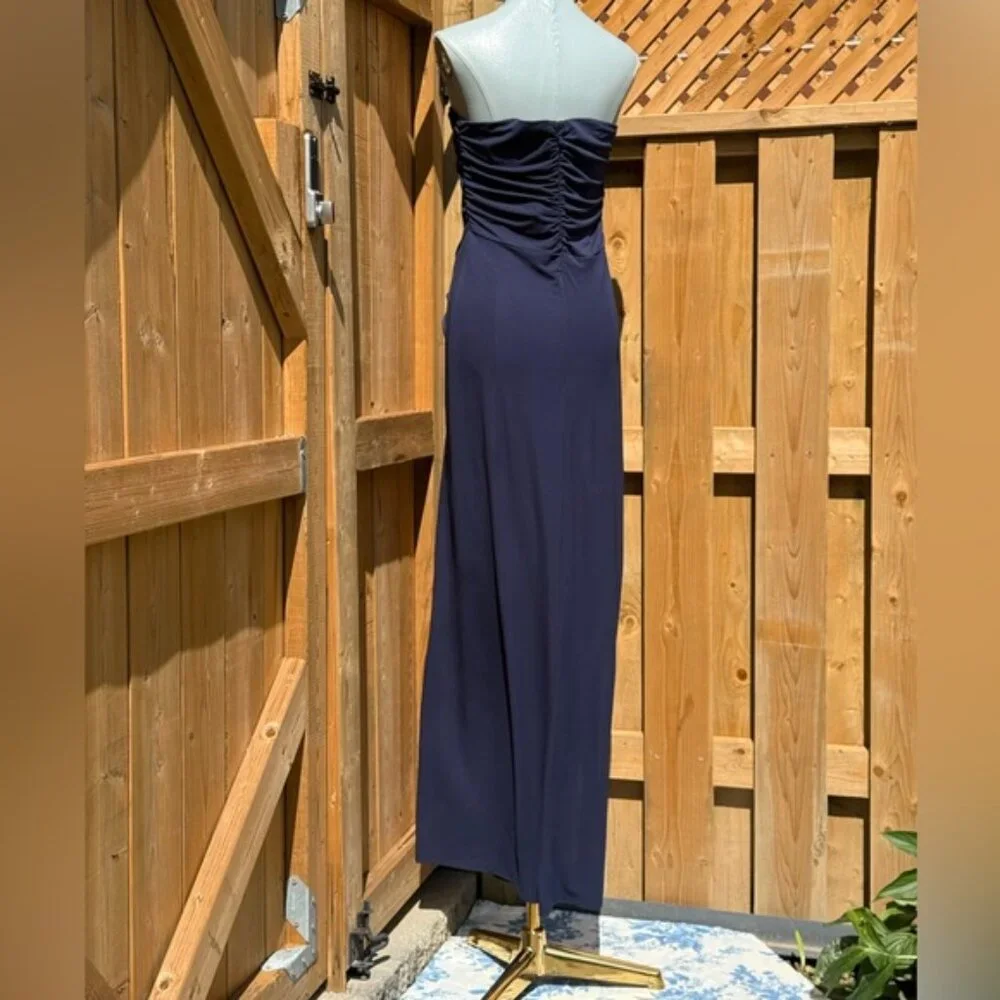 🆕 SIMKHAI 🧿 NWOT Emma Draped Jersey Bustier Midi Dress, Midnight Blue Sz US 12 - Picture 6 of 13